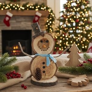 ✨Handmade Rustic Wood Slice Snowman "Snowmie" Farmhouse Christmas Decor